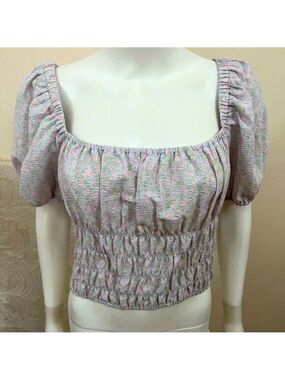 Elodie women BNWOT square neck smocked crop top sz Xlarge NEW puff sleeve floral